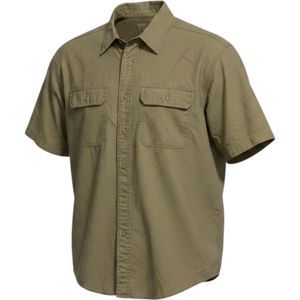 LL Bean Button Down Shirt Mens XL Khaki Tan Short Sleeve Traditional Fit Cotton